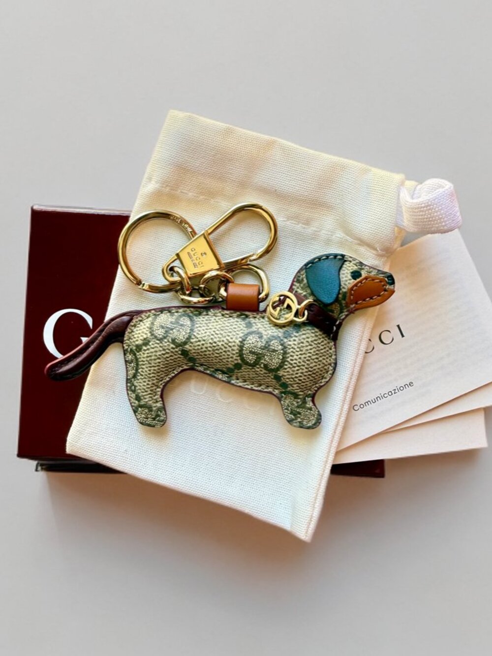 Gucci GG Monogram Dachshund Dog-Shaped Keychain Key Ring Charm